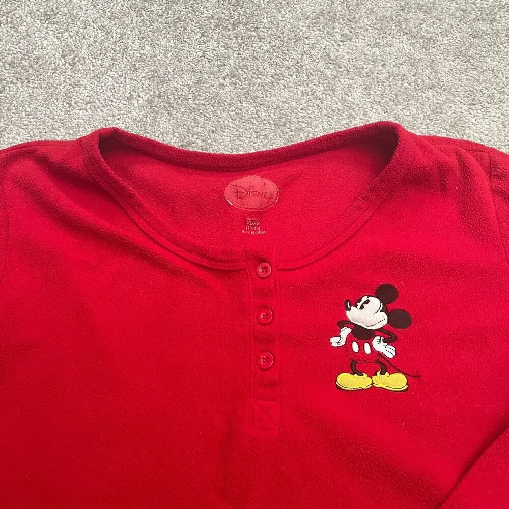 Disney Mickey Mouse Sleepwear Shirt Womens XL Red Henley Long Sleeve Pajama Top - Picture 9 of 11